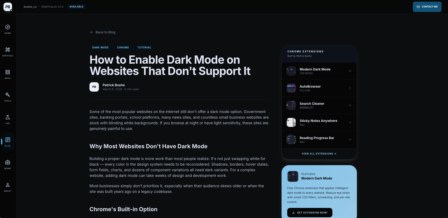 A website turned dark by the Auto Dark Mode extension